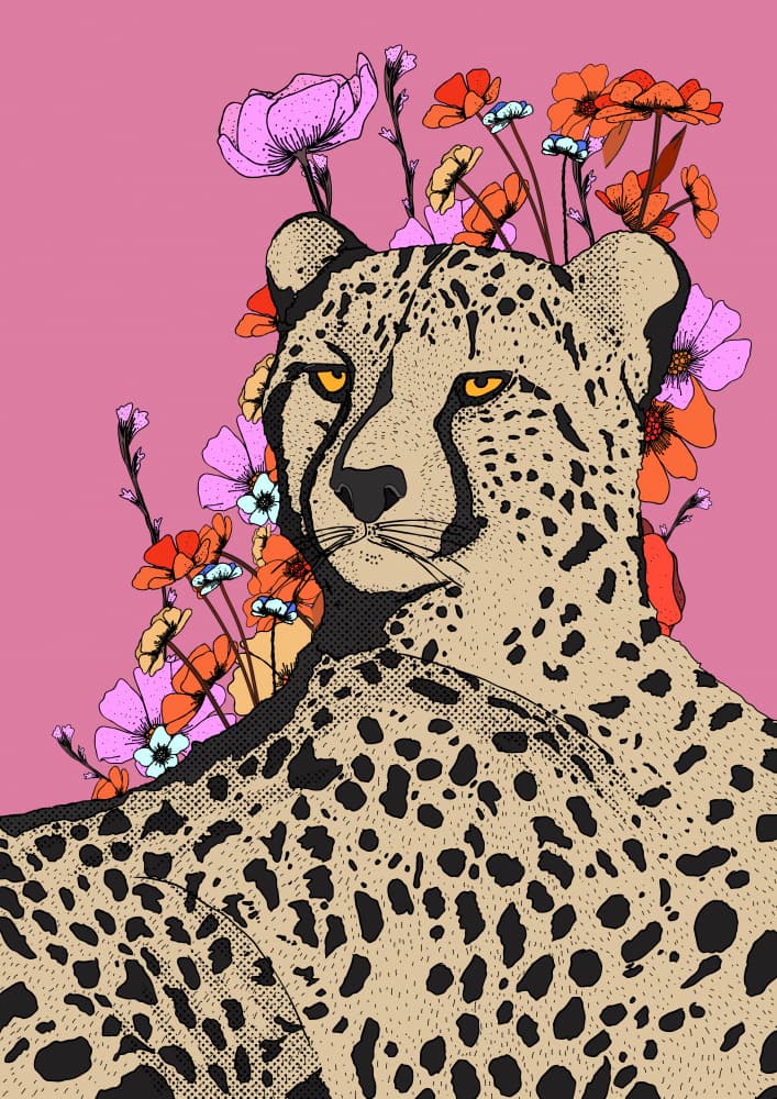 Pink Floral Cheetah by Nicholas — canvas wall art