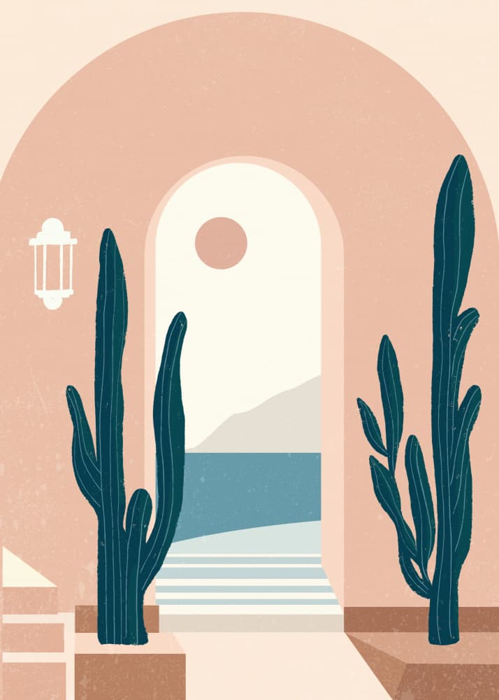 Cacti Archway Ocean View by Katarzyna Gąsiorowska — canvas wall art