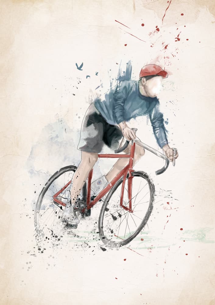 Watercolor Cyclist Ride by Balazs Solti — canvas wall art