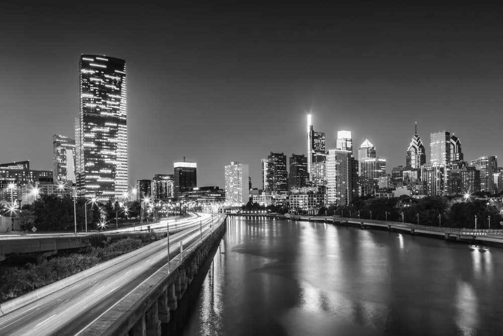 Philadelphia Night Skyline by Melanie Viola — canvas wall art