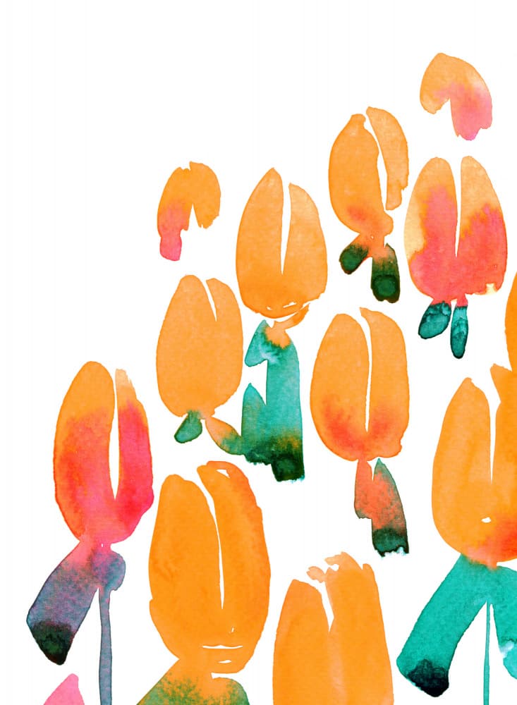 Vibrant Watercolor Tulips by Rosana Laiz Blursbyai — canvas wall art
