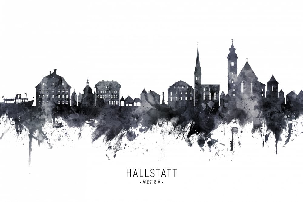 Hallstatt Watercolor Skyline by Michael Tompsett — canvas wall art