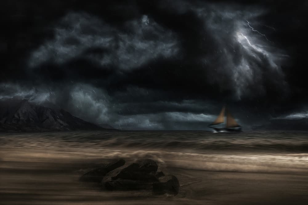 Stormy Ocean Sailboat by Yvette Depaepe — canvas wall art