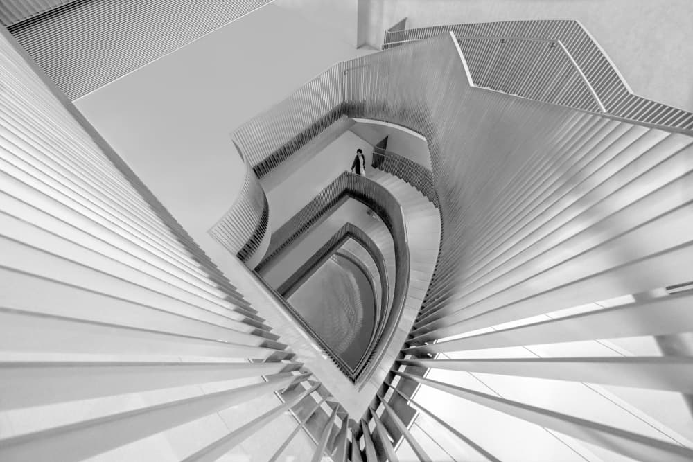 Sweeping Black White Staircase by konglingming — canvas wall art