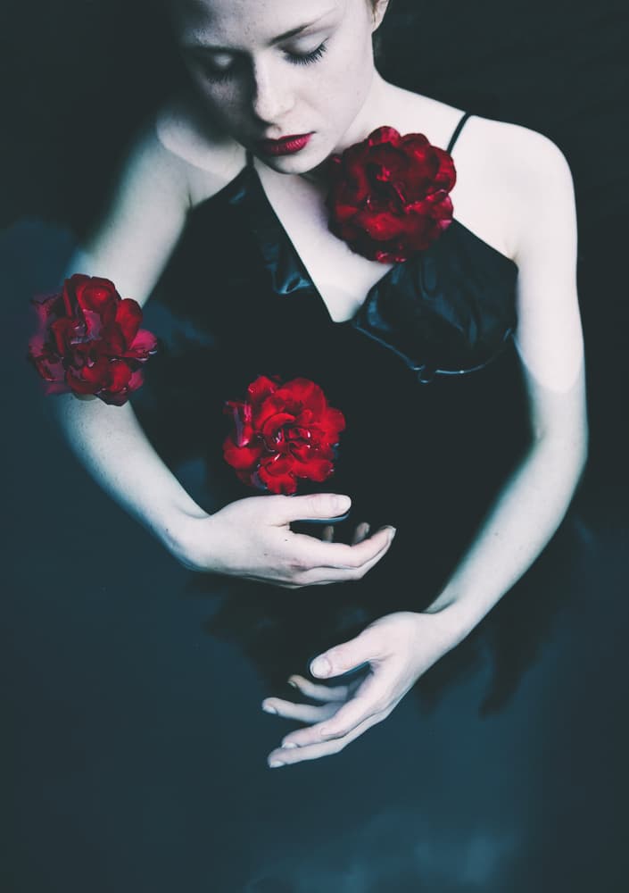 Ethereal Red Roses Woman by Magdalena Russocka — canvas wall art