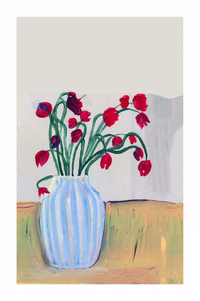Red Flowers Still Life by cartissi — canvas wall art