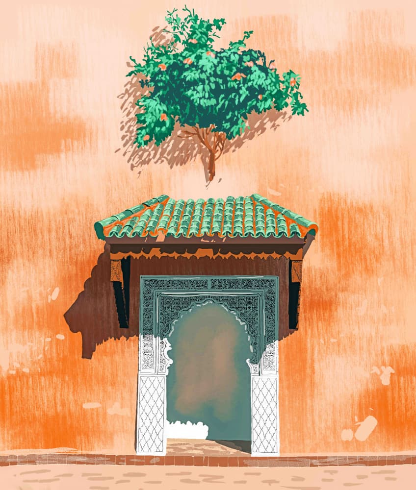Moroccan Arch Orange Tree by Uma Gokhale — canvas wall art
