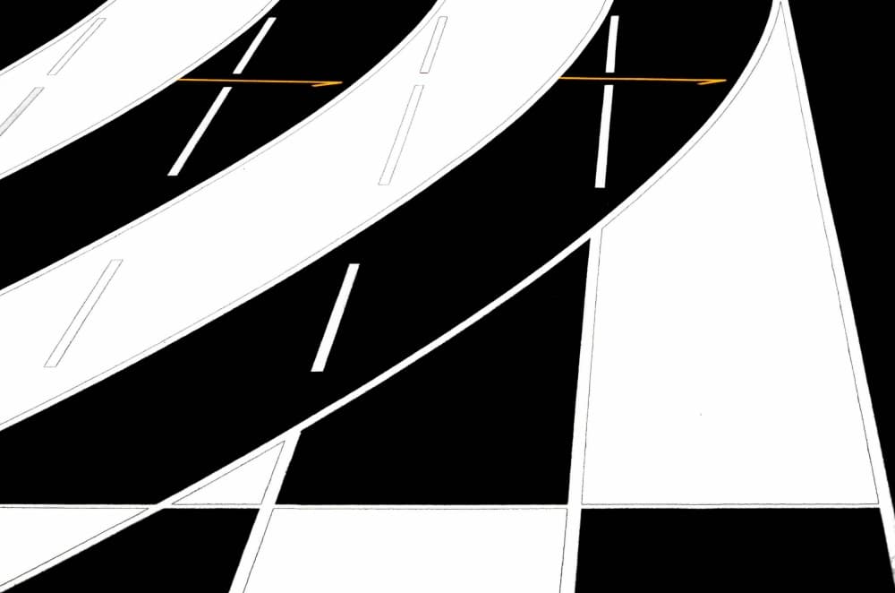 Monochrome Road Curves by Arne Margenfeld — canvas wall art