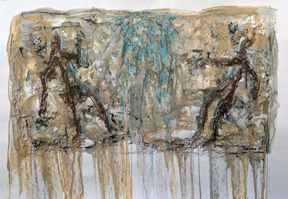 Earthy Primal Dancers by Lena Kolambet — canvas wall art