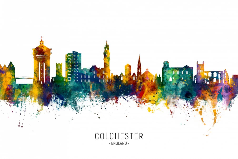 Vibrant Colchester Skyline by Michael Tompsett — canvas wall art