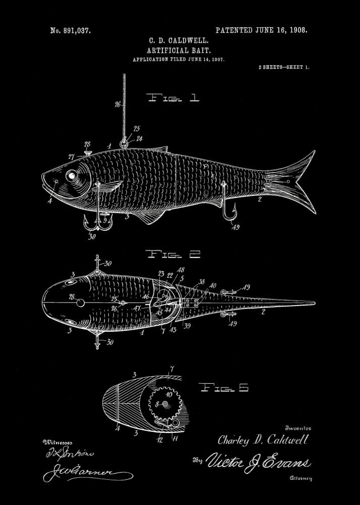 Vintage Fishing Lure Patent by Andreas Magnusson — canvas wall art
