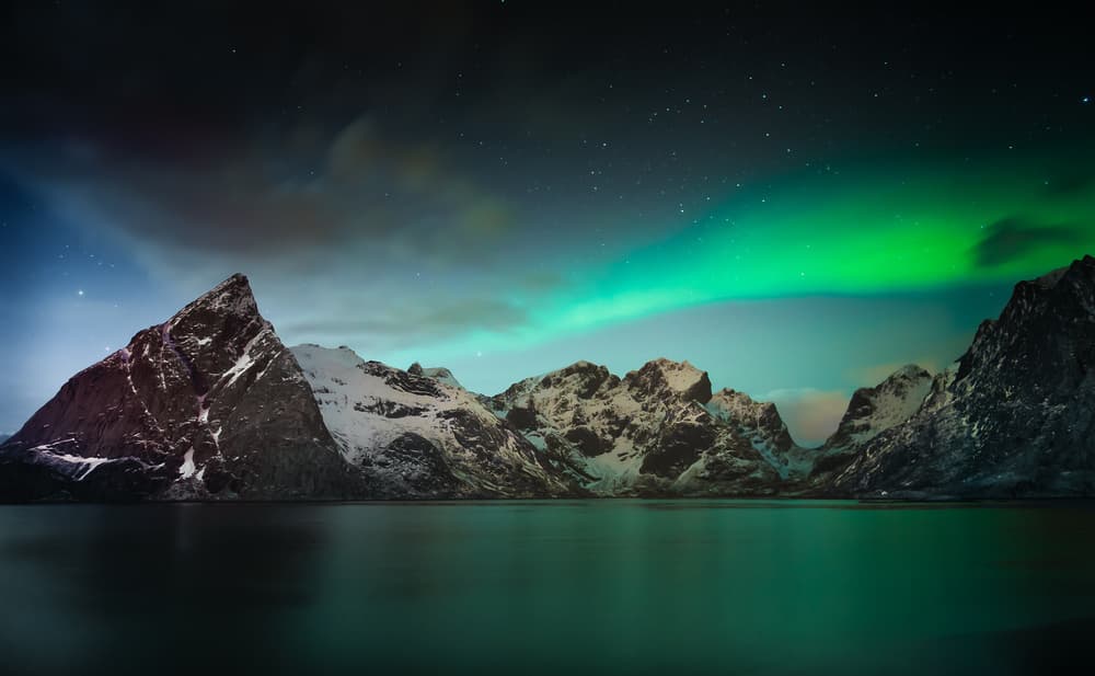 Northern Lights Mountain Lake by Hilde Ghesquiere — canvas wall art
