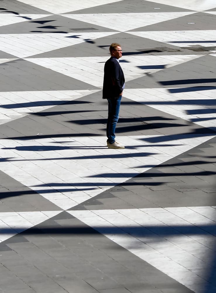 Geometric Man and Shadows by Karim Al Thahaby — canvas wall art