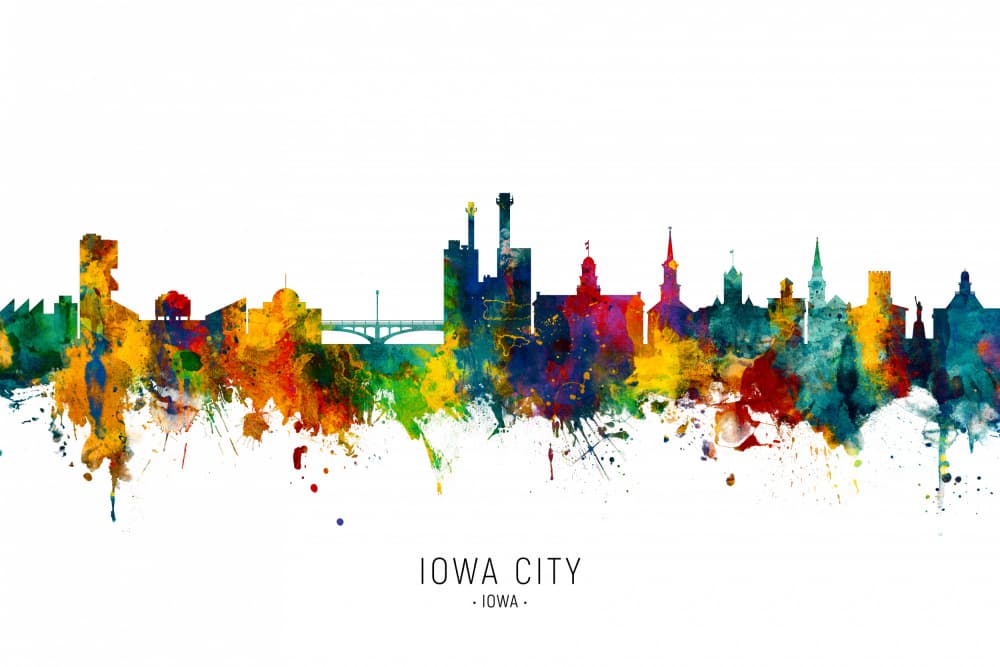 Colorful Iowa City Skyline by Michael Tompsett — canvas wall art