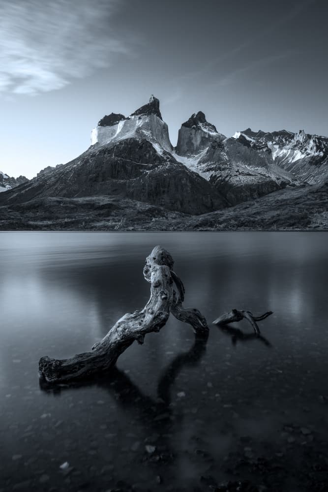 Monochrome Mountain Reflection by Wenjin Yu — canvas wall art