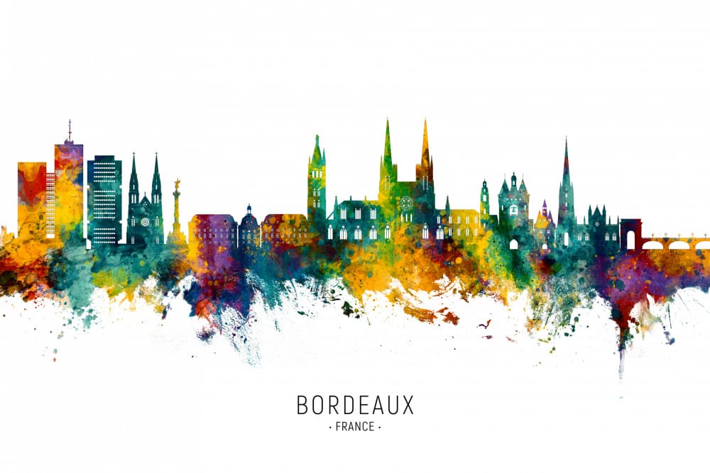 Colorful Bordeaux Skyline by Michael Tompsett — canvas wall art