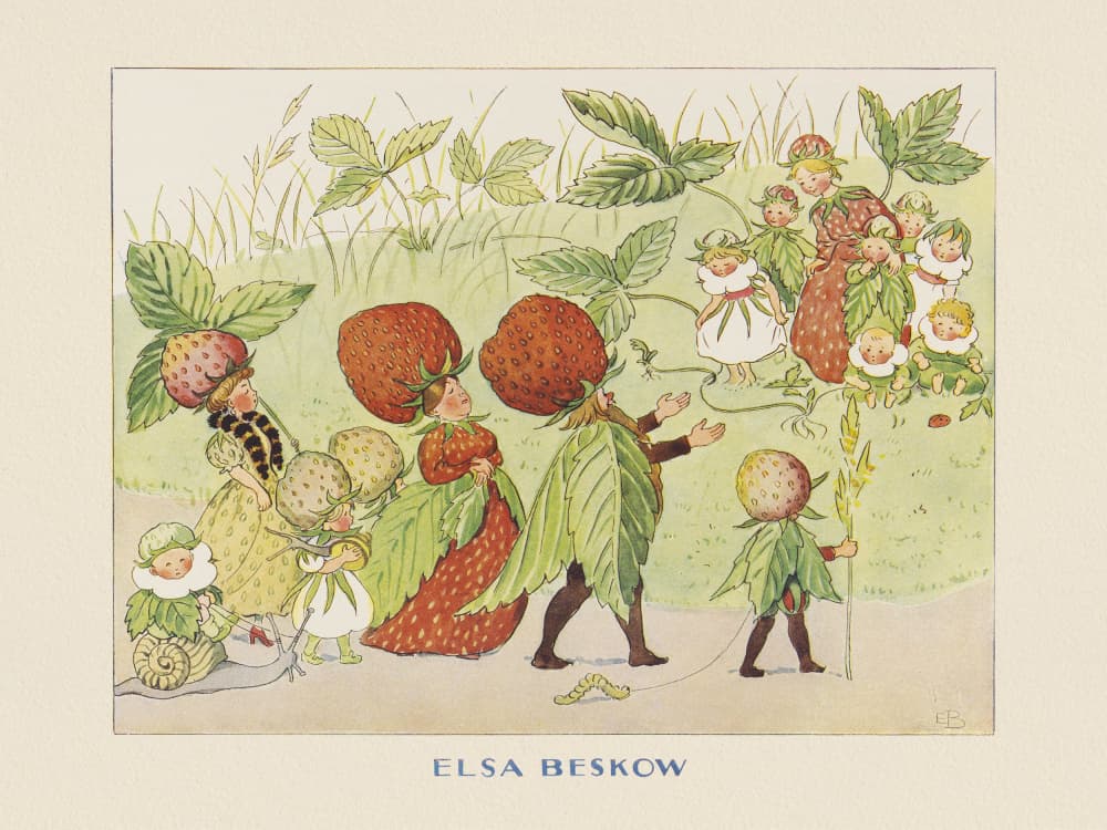 Lasse Liten I Trädgården - Jordgubbsfamiljen by Elsa Beskow — canvas wall art