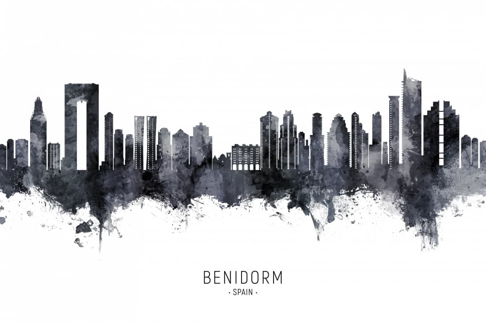 Benidorm City Skyline by Michael Tompsett — canvas wall art