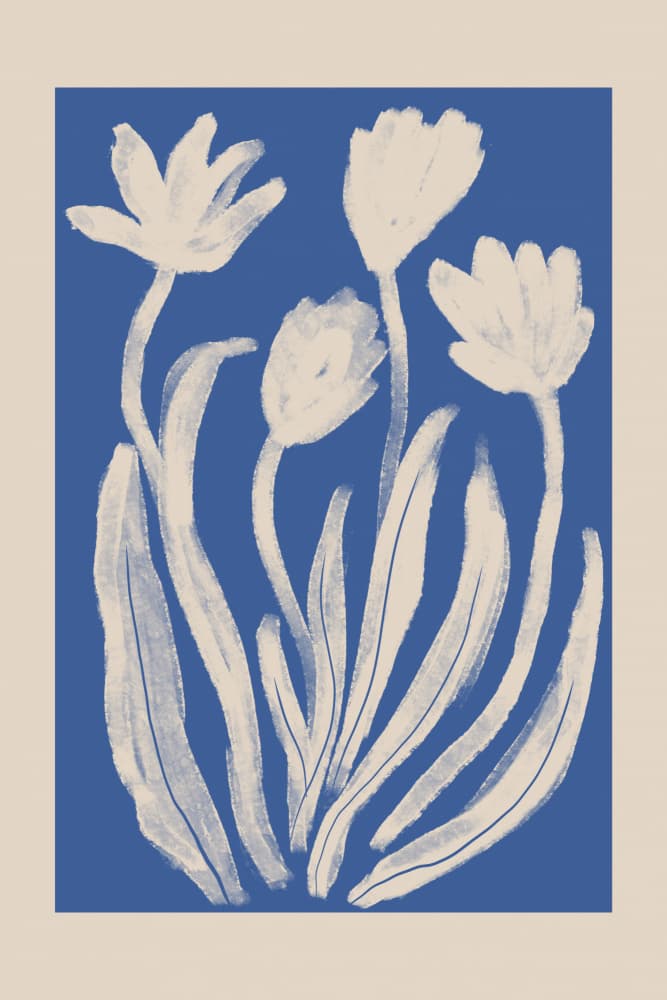 Abstract Blue Flowers by Melloi Art Prints — canvas wall art
