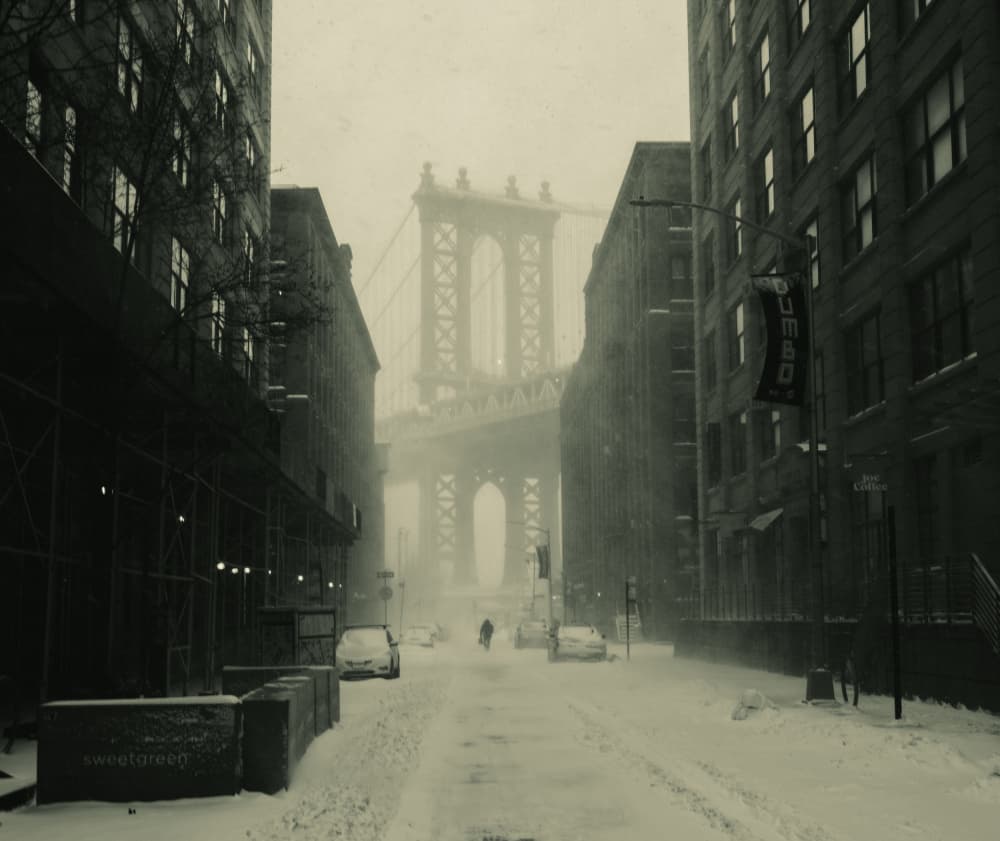 Manhattan Bridge Snow by EdwardChu — canvas wall art