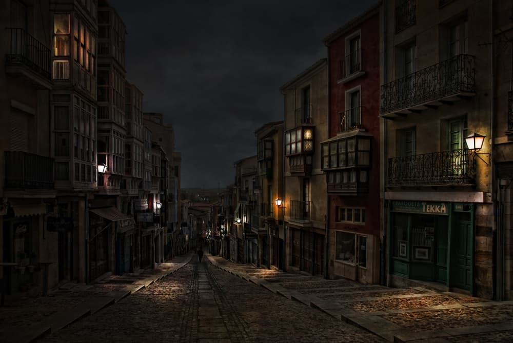 Old Town Night Street by Jose C. Lobato — canvas wall art