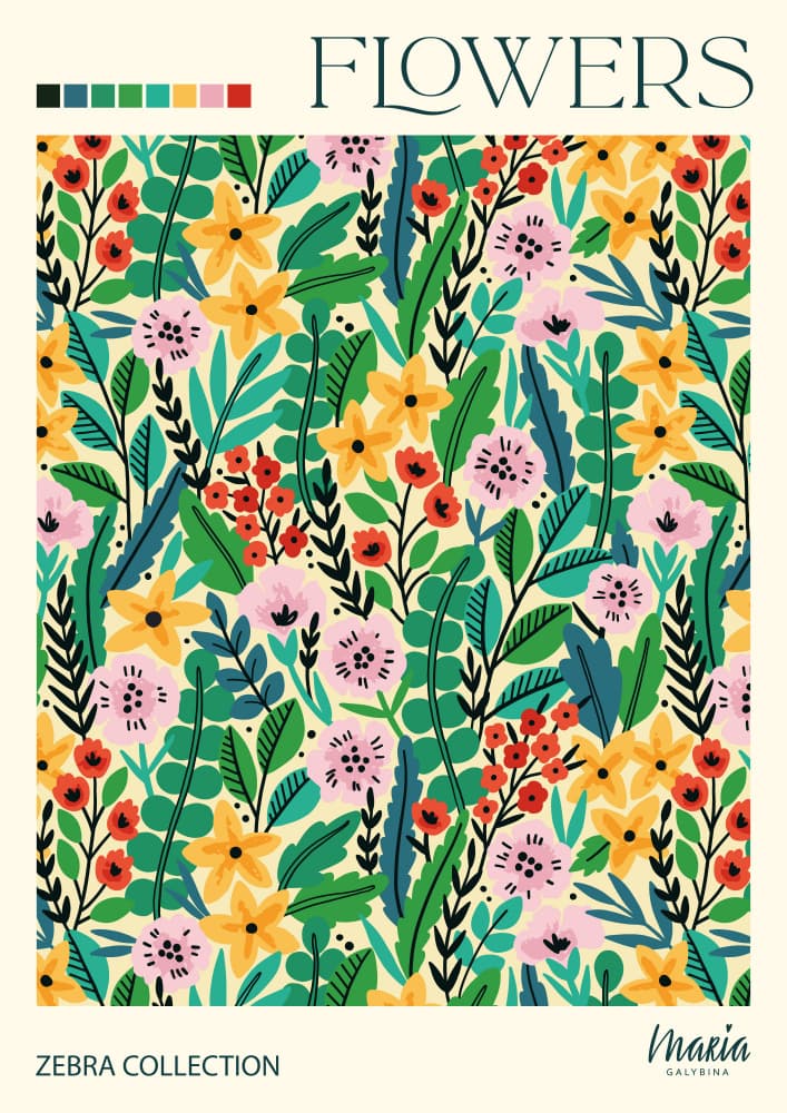 Vibrant Floral Pattern by Maria Galybina — canvas wall art