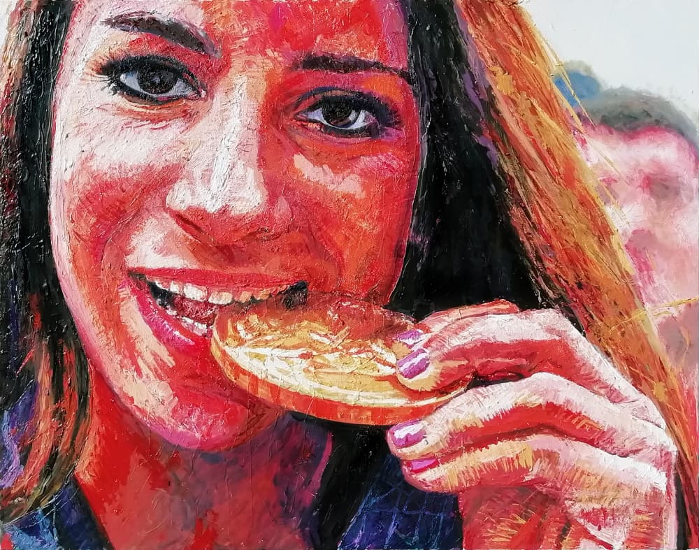 Joyful Apple Bite by Anton Terziev — canvas wall art