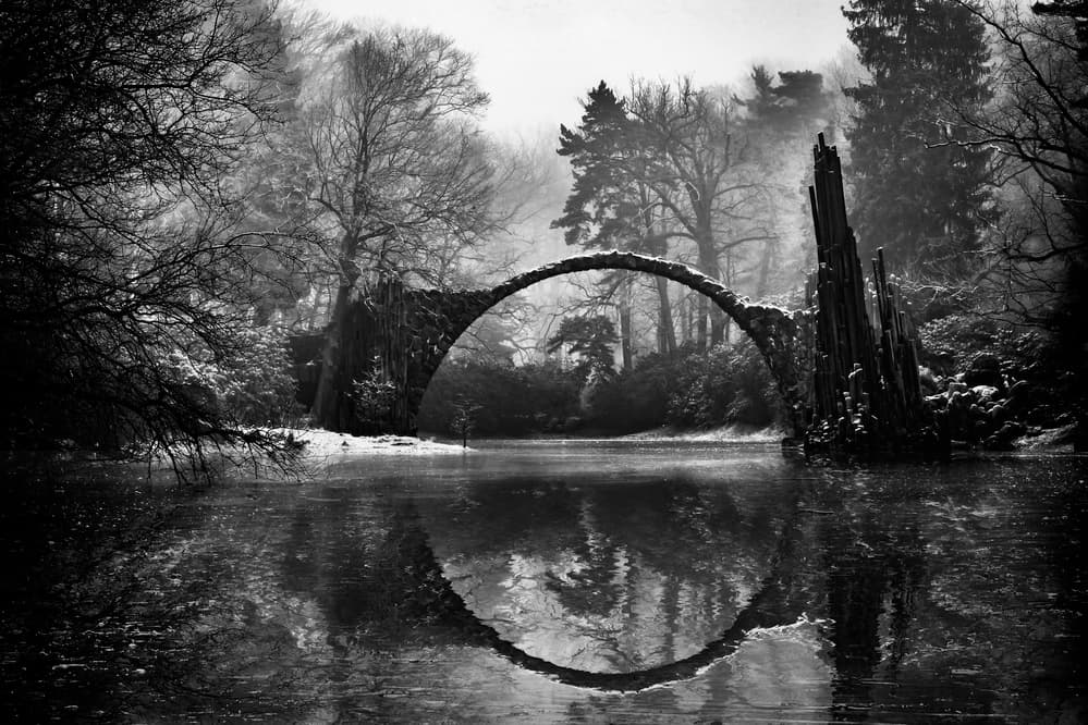Forest Bridge Reflection by Mike Kreiten — canvas wall art