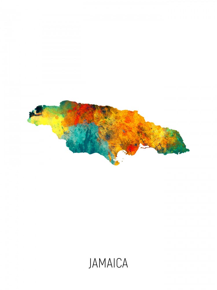 Jamaica Watercolor Map by Michael Tompsett — canvas wall art