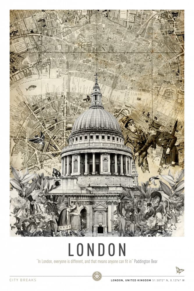 Vintage London Cathedral Map by Simon Goggin — canvas wall art