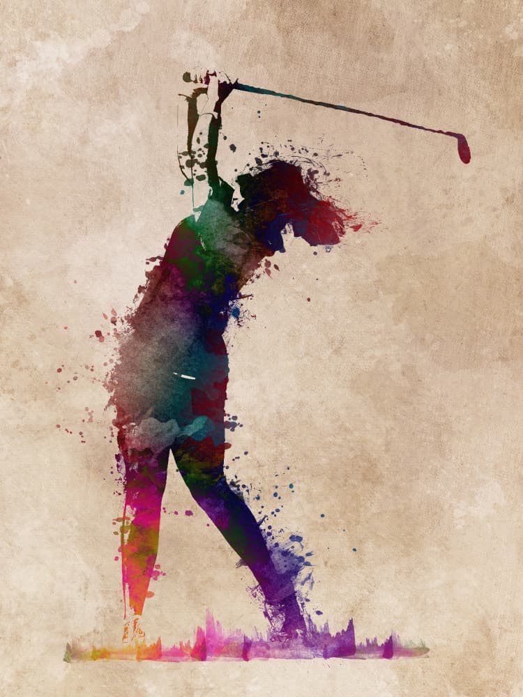 Colorful Golf Swing by Justyna Jaszke — canvas wall art