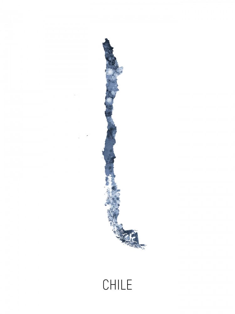 Watercolor Chile Map by Michael Tompsett — canvas wall art