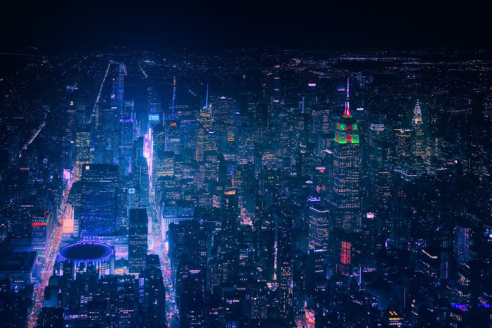 New York City Night Lights by Javier de la Torre — canvas wall art