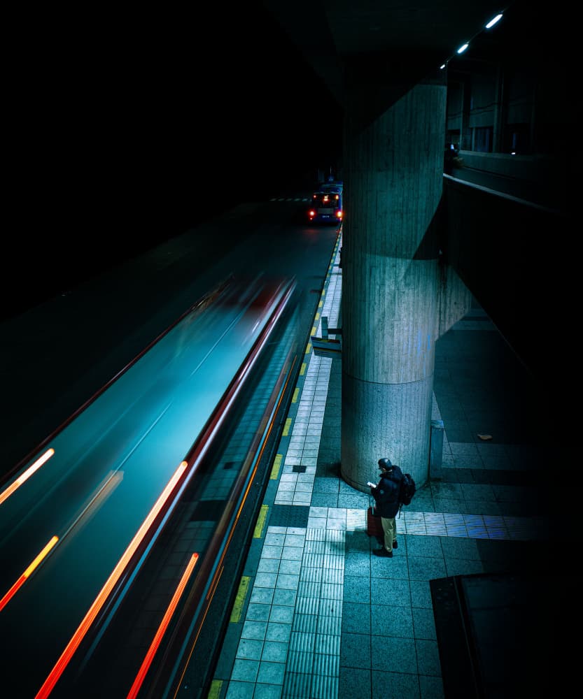 Night Commute Light Trails by Alex Ogazzi — canvas wall art