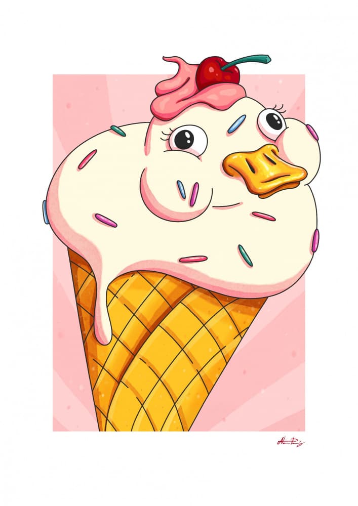 Cute Duck Ice Cream by Nanna Paavig — canvas wall art