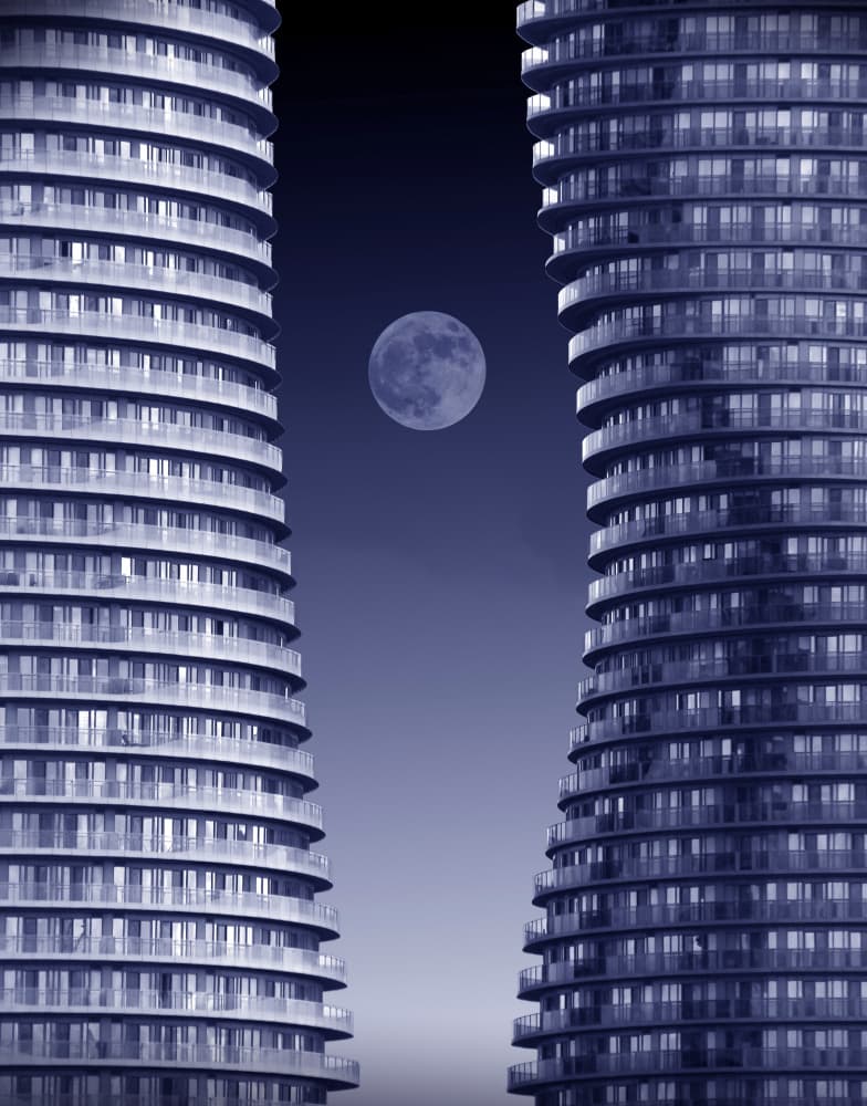 Moon Between Towers by Ivan Huang — canvas wall art