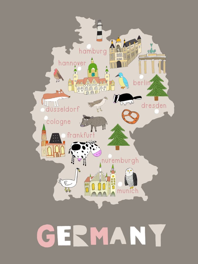 Whimsical Germany Map by Carla Daly — canvas wall art