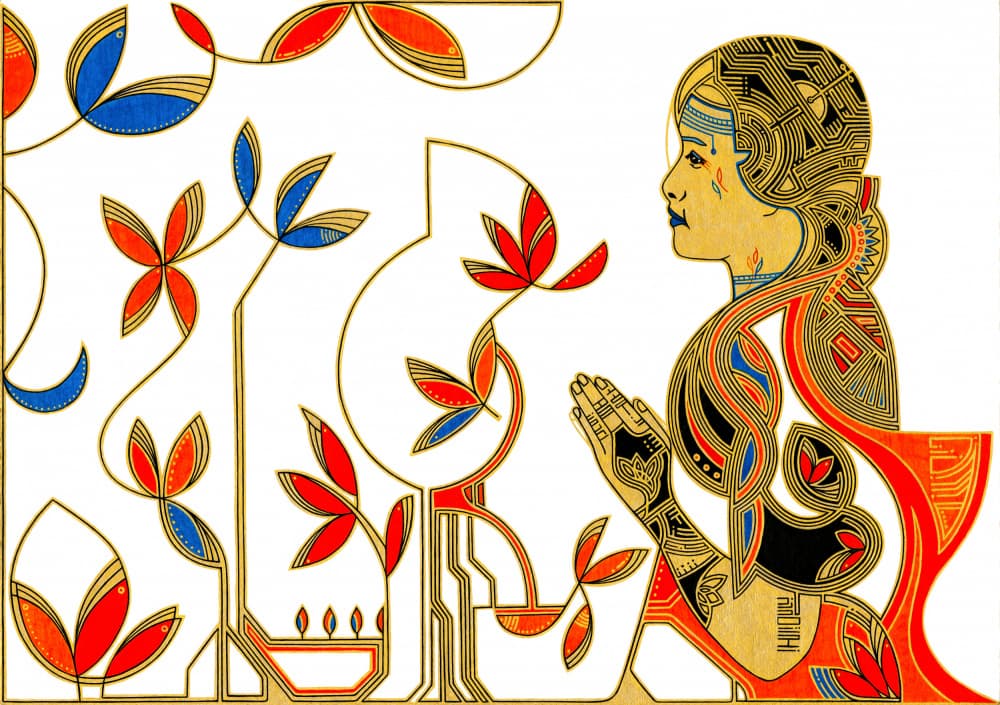 Meditative Art Deco Woman by Iona Gilburt — canvas wall art
