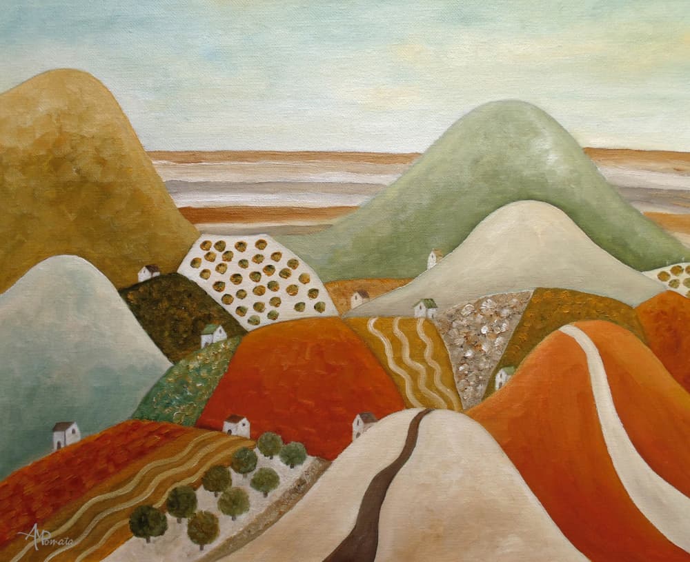 Colorful Hillside Village by Angeles M. Pomata — canvas wall art