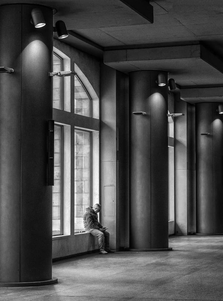 Urban Solitude in Monochrome by Jef Van den Houte — canvas wall art