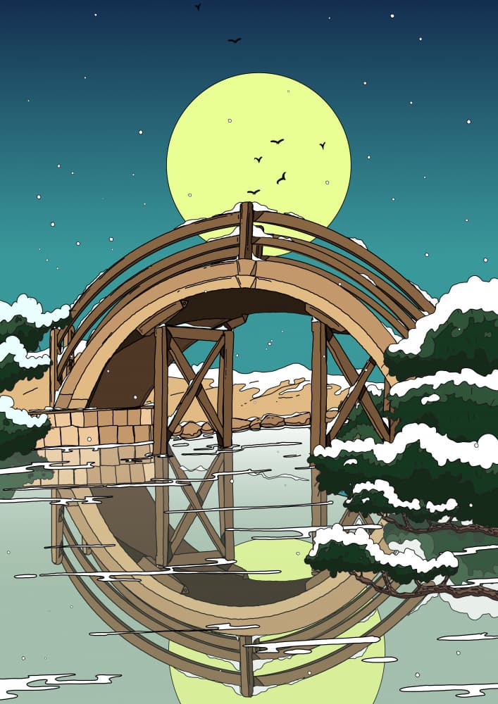 Moonlit Winter Bridge by Nicholas — canvas wall art