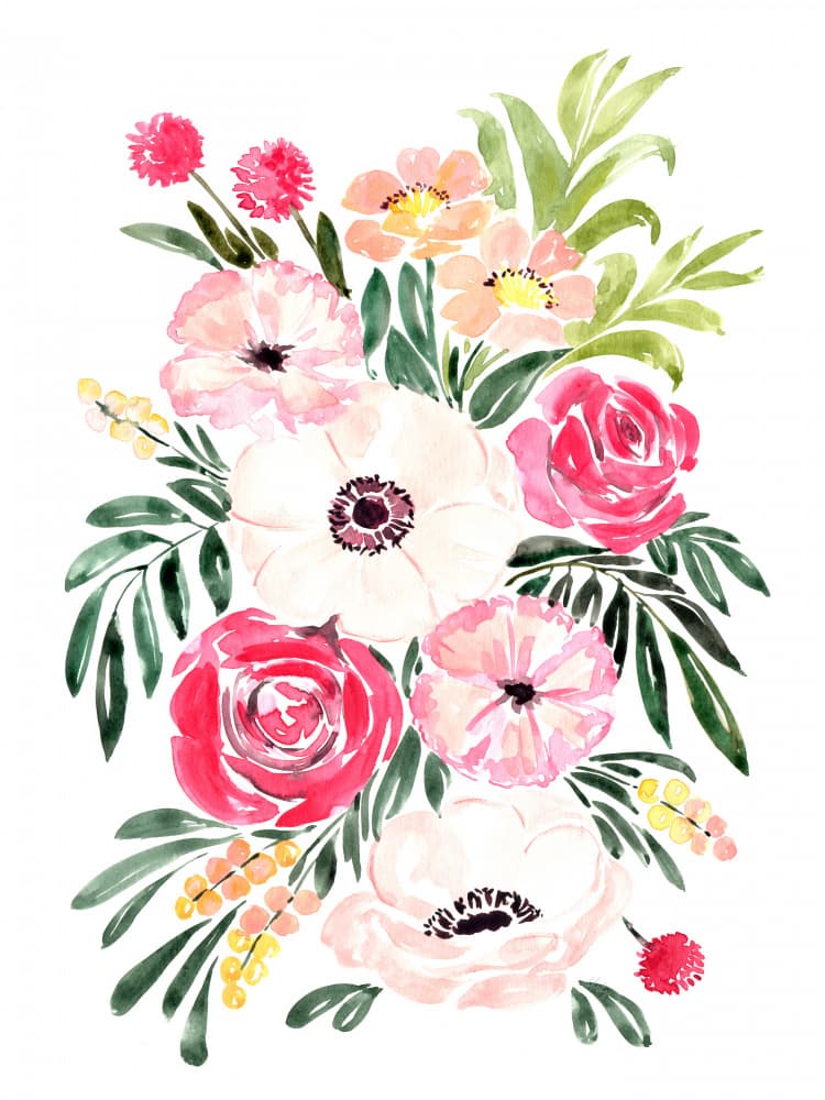 Fresh Watercolor Flowers by Rosana Laiz Blursbyai — canvas wall art