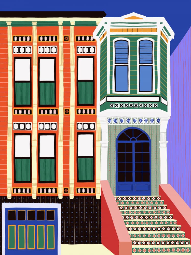Colorful City Buildings by Ceyda Alasar — canvas wall art