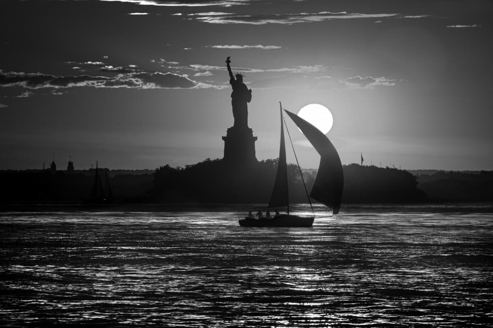 Lady Liberty Sunset Sail by Michael Castellano — canvas wall art