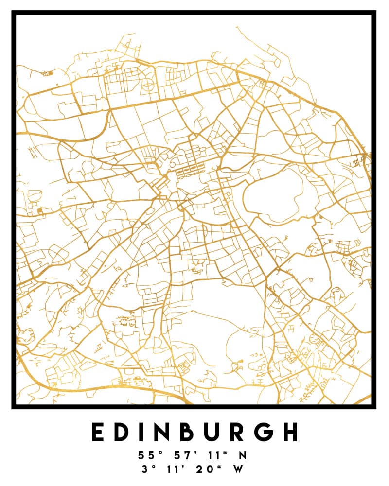 Edinburgh Gold City Map by Emiliano Deificus — canvas wall art