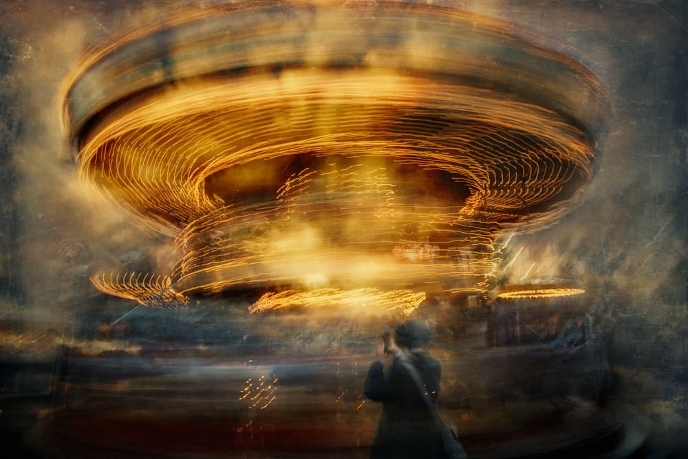 Golden Spinning Carousel by Heike Willers — canvas wall art