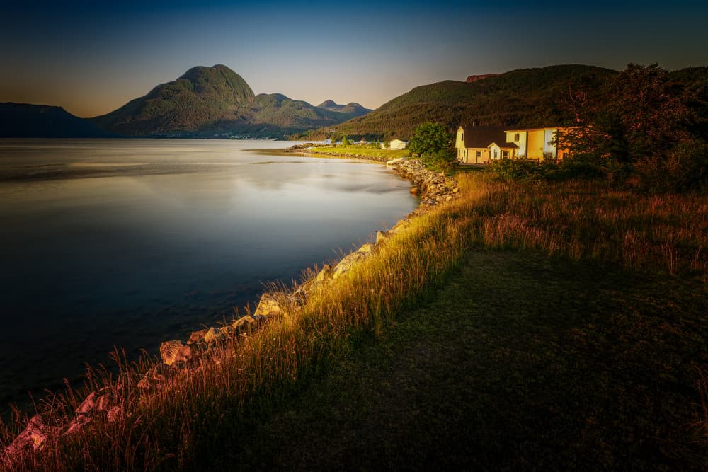 Golden Hour Lakeside Home by Jennifer Chen APA — canvas wall art