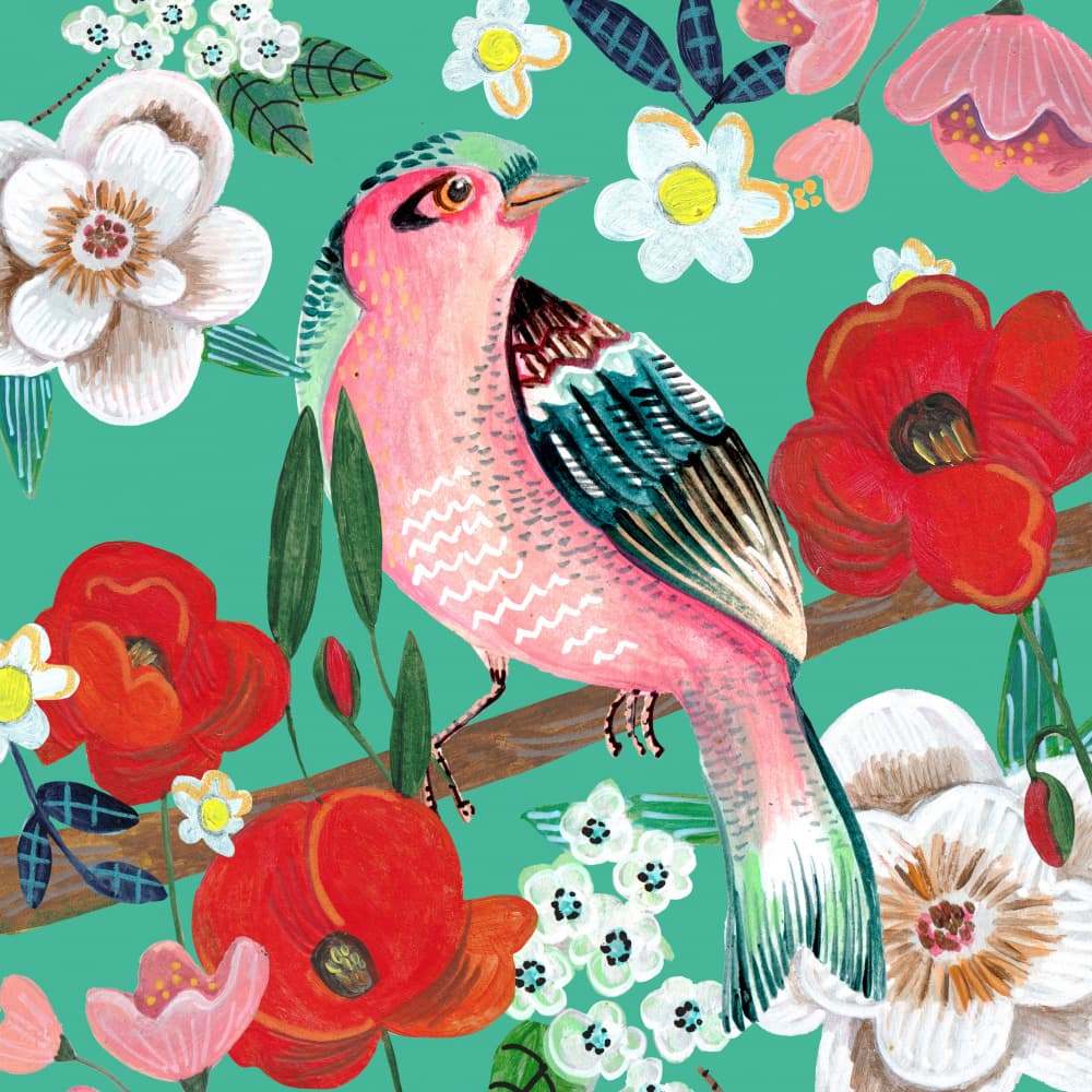 Bird and Flowers by Caroline Bonne Müller — canvas wall art