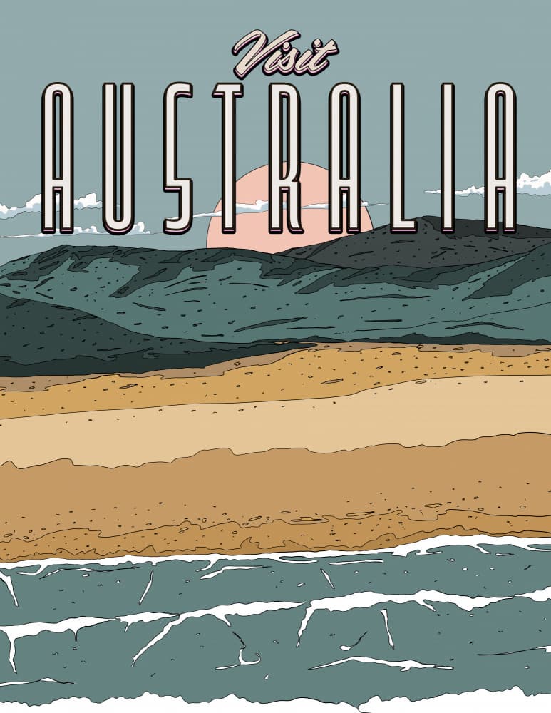 Visit Australia Beach Sunset by Nicholas — canvas wall art