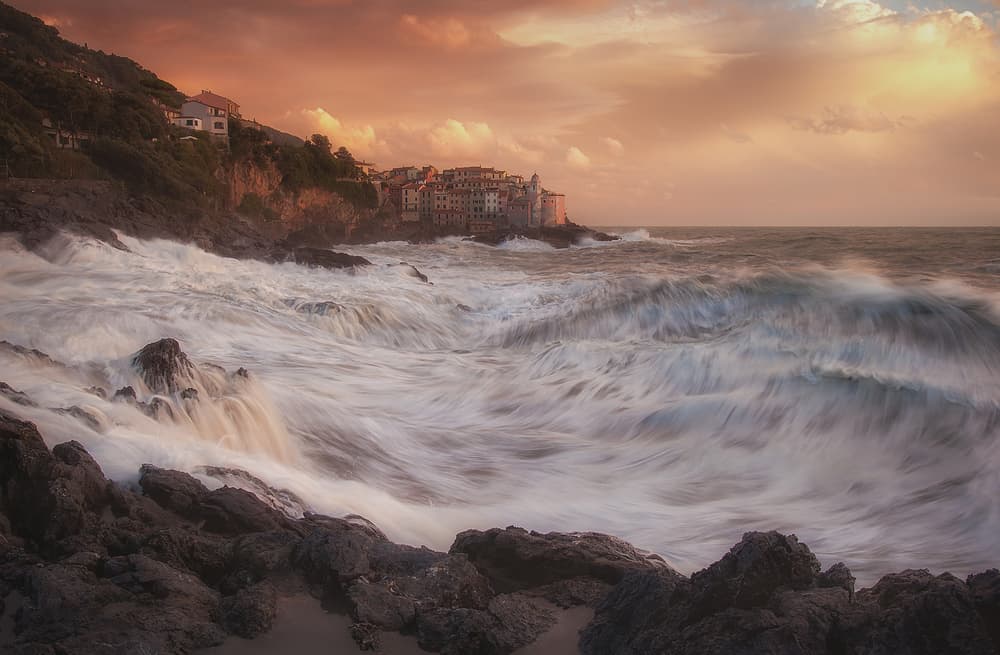 Sunset Coastal Village by Paolo Lazzarotti — canvas wall art